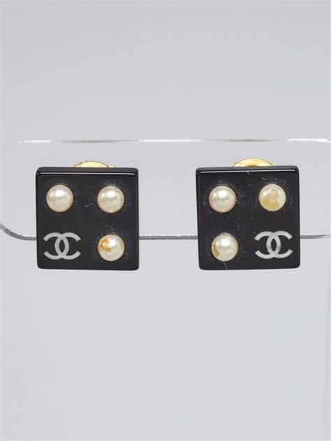 chanel black resin cc lucite cube stud earrings|Clip.